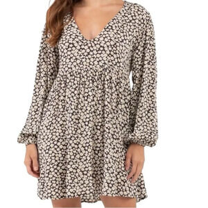 Billabong Secret Wish Daisy Floral Print Long Sleeve 90s style Babydoll Dress